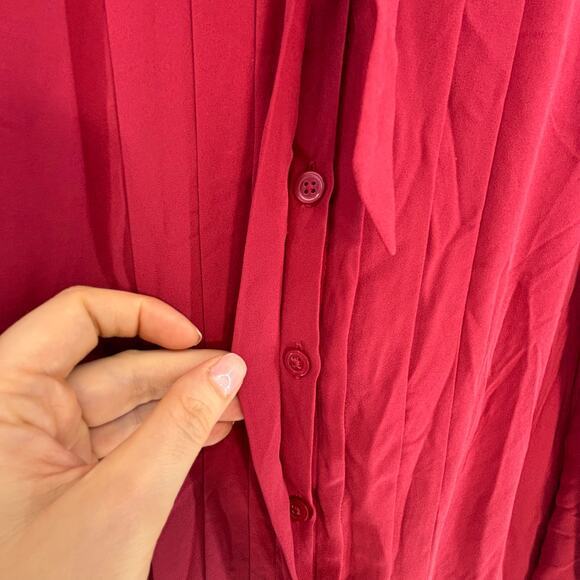 LOFT Blouse Women Medium Petite Red Tie Front Pleated Business Work School - Picture 3 of 8